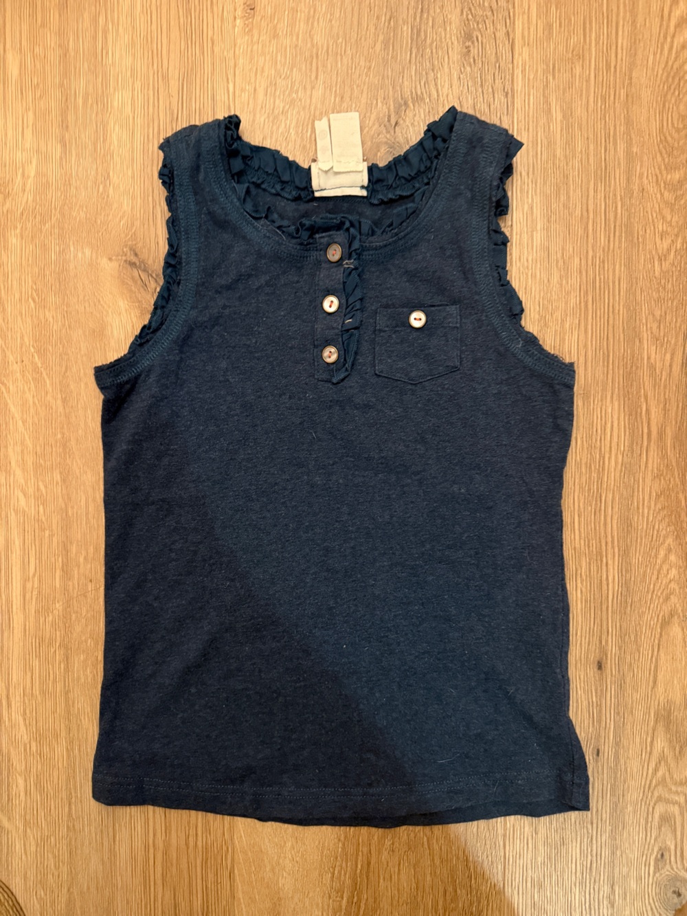 Girls Navy Sleeveless Knit Top with Button Placket